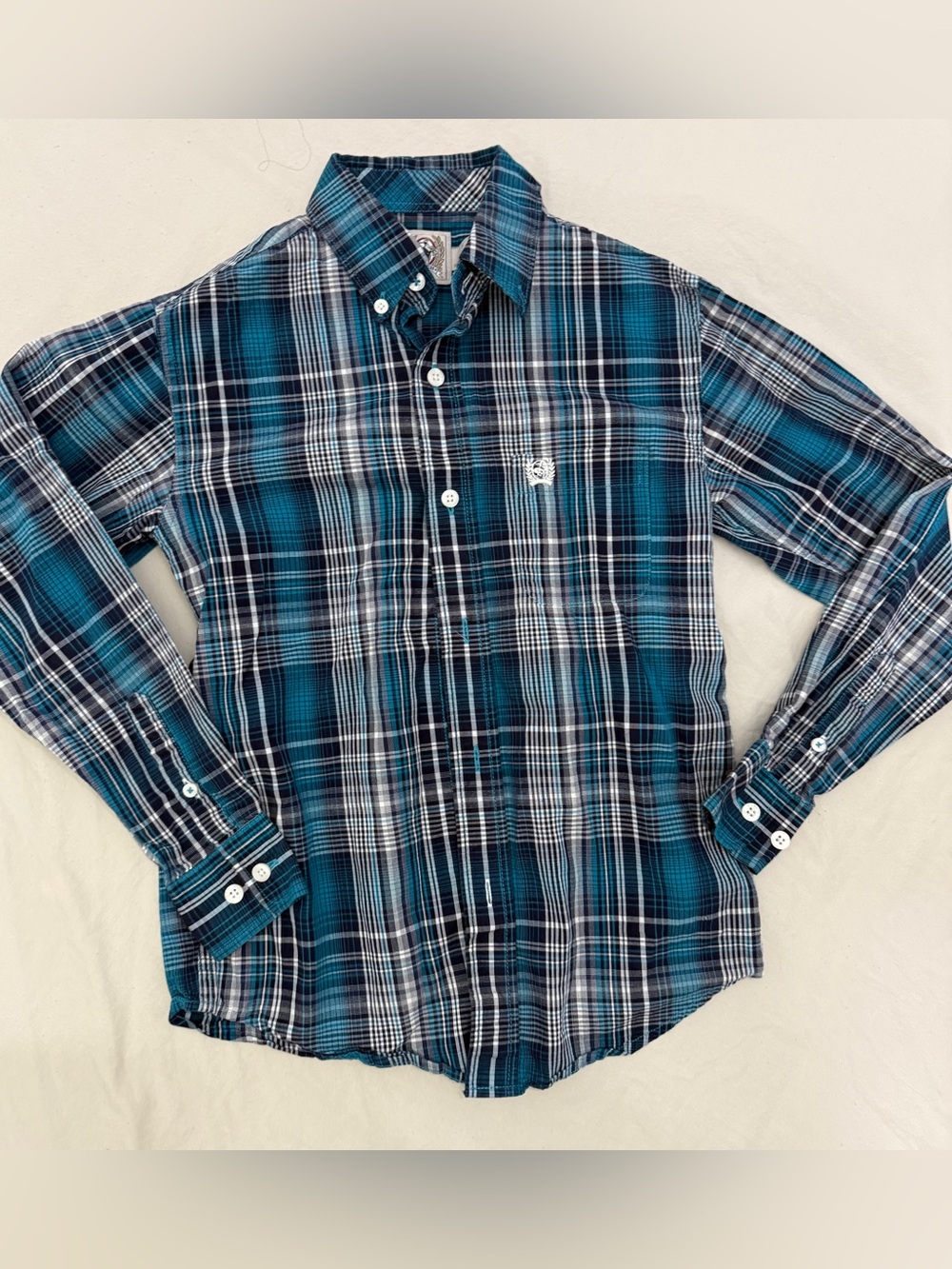 Cinch Teal and Navy Plaid Button-Down Shirt